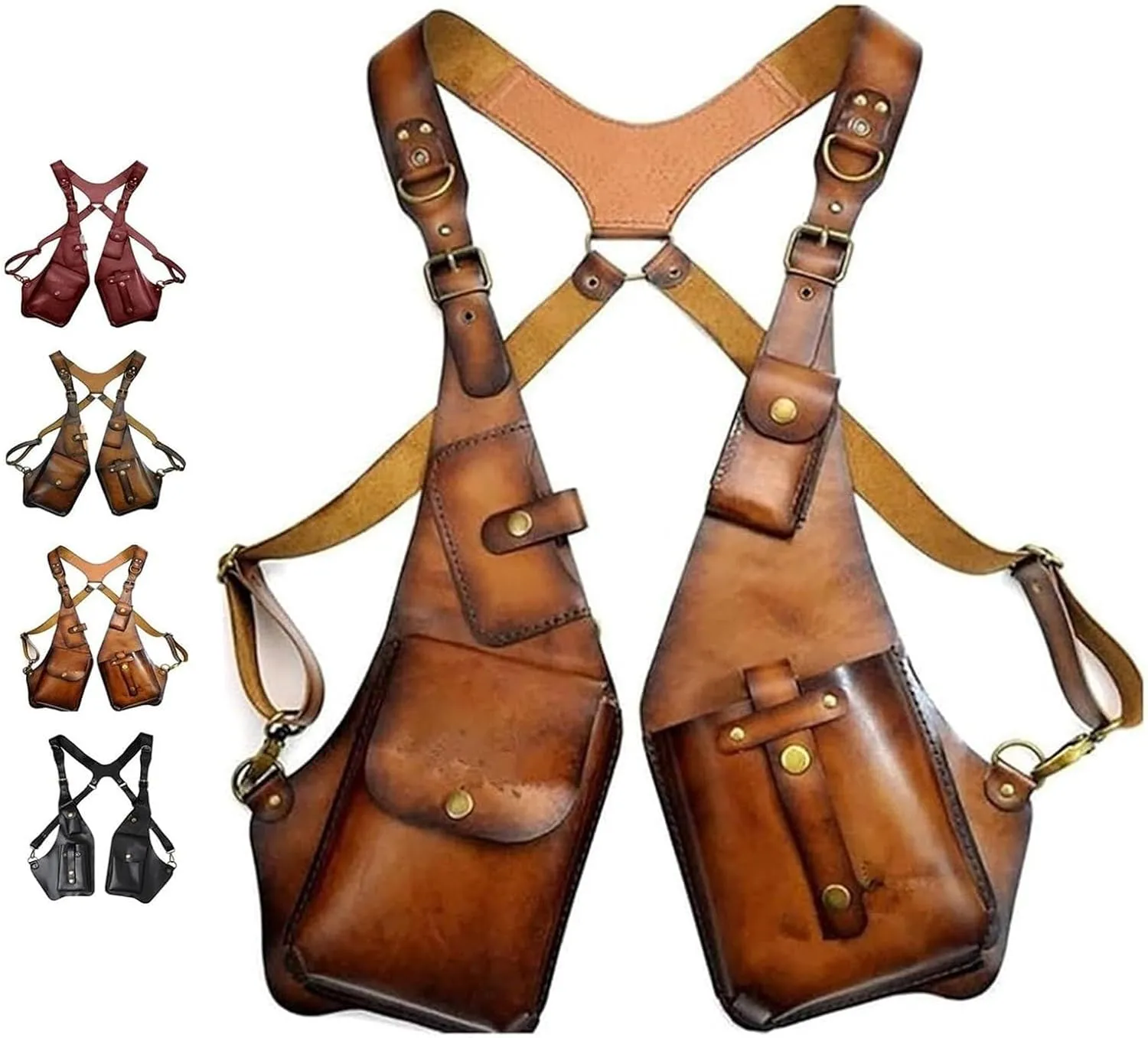 Anti-Theft Bag with Shoulder Harness, Anti-Theft Harness Wallet for Mens, Adjustable PU Leather Strap Wallet(Light Brown)