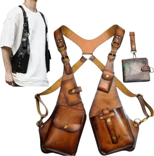Anti-Theft Bag with Shoulder Harness, Anti-Theft Harness Wallet,Adjustable Steampunk Underarm Shoulder Bag for Men