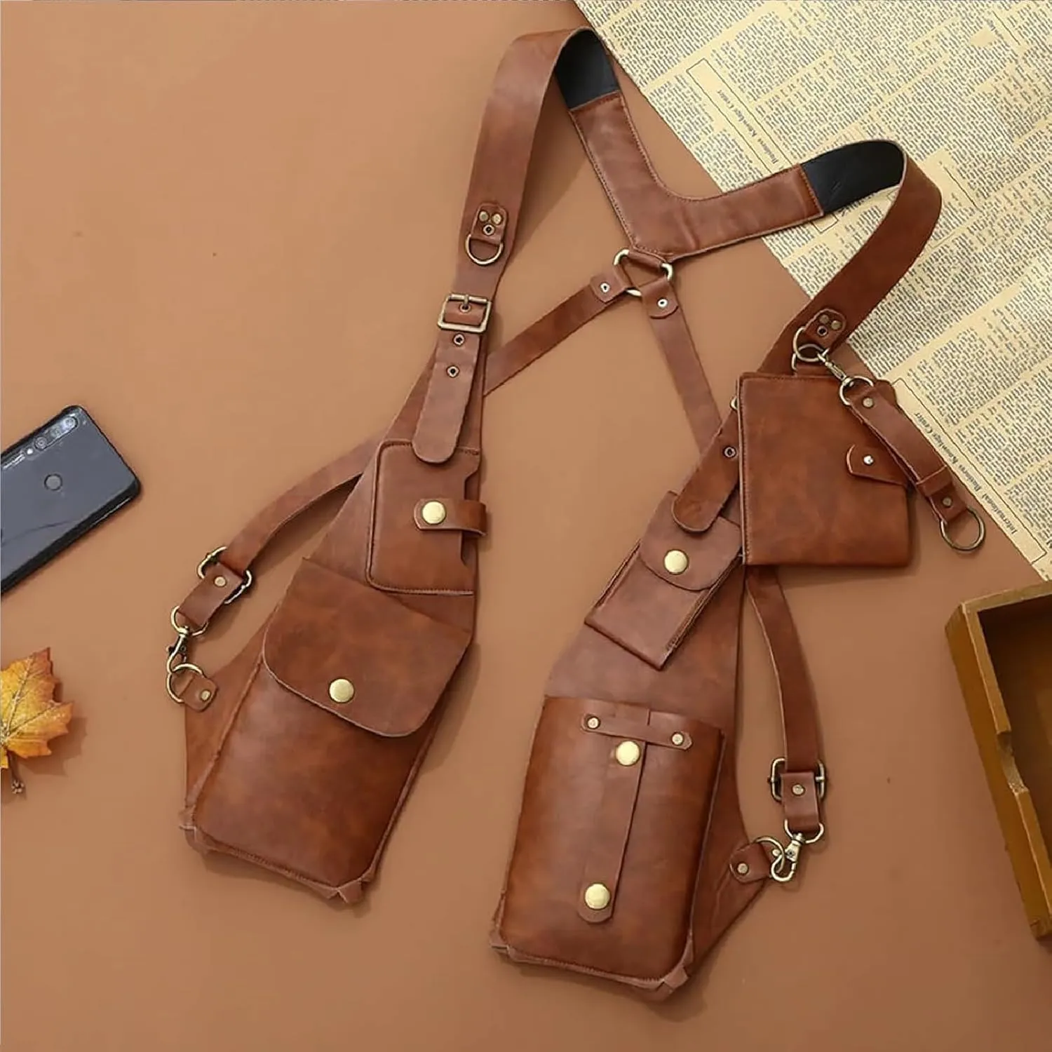 Anti-Theft Bag with Shoulder Harness, Anti-Theft Harness Wallet,Adjustable Steampunk Underarm Shoulder Bag for Men