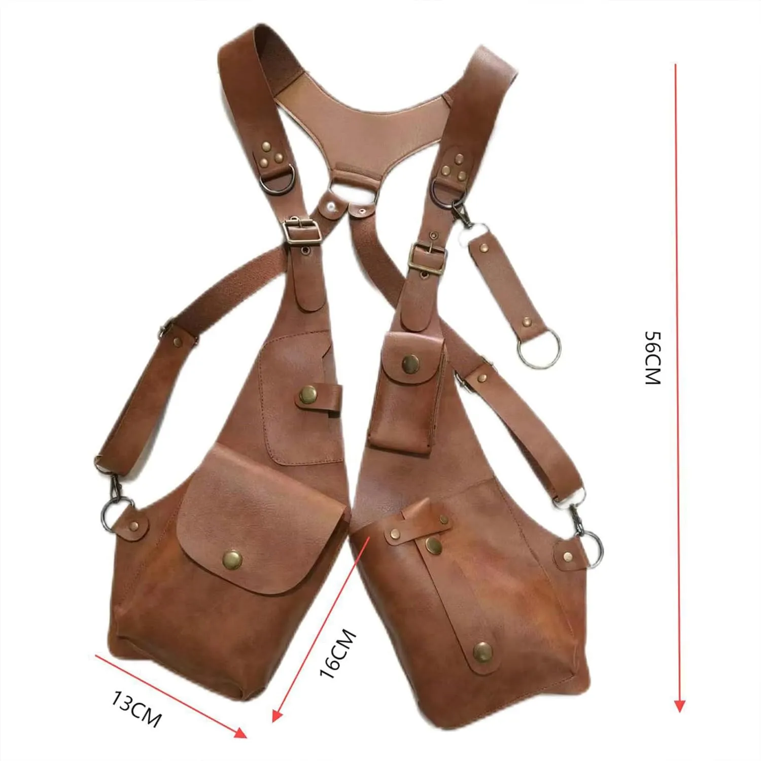 Anti-Theft Bag with Shoulder Harness, Mens Leather Harness,Steampunk Vintage Shoulder Bag (Red)