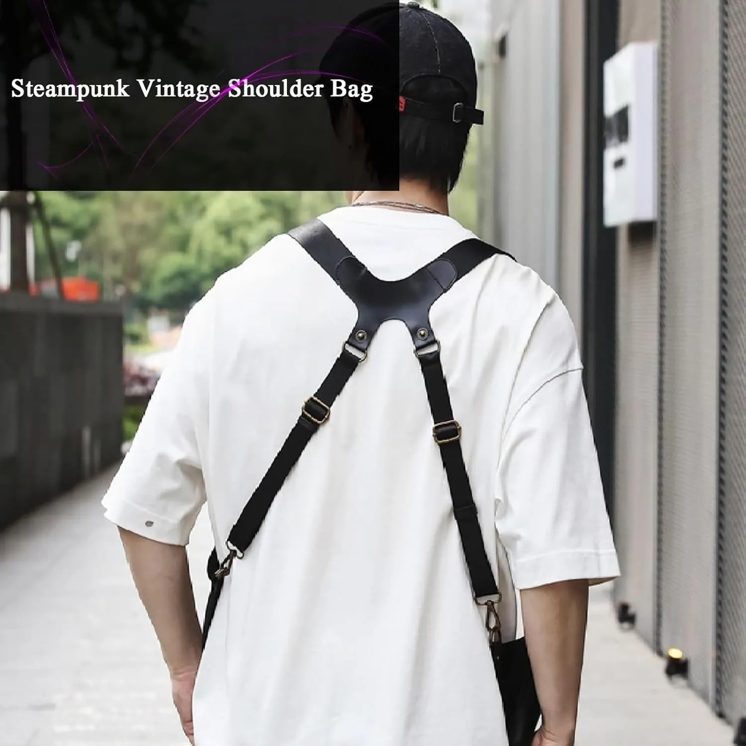 Anti-Theft Bag with Shoulder Harness, Mens Leather Harness,Steampunk Vintage Shoulder Bag (Red)