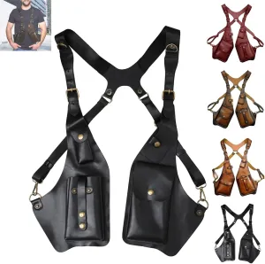 Anti-Theft Bag with Shoulder Harness, Retro Leather Adjustable Underarm Double Shoulder Bag for Men Hidden Anti-Theft Wallet