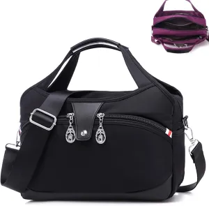 Anti Theft Handbag, Fashion Waterproof Oxford Cloth Satchel, Zipper Multi-Layer (Black), 10 Pockets, 11.4*4.7*11 inch