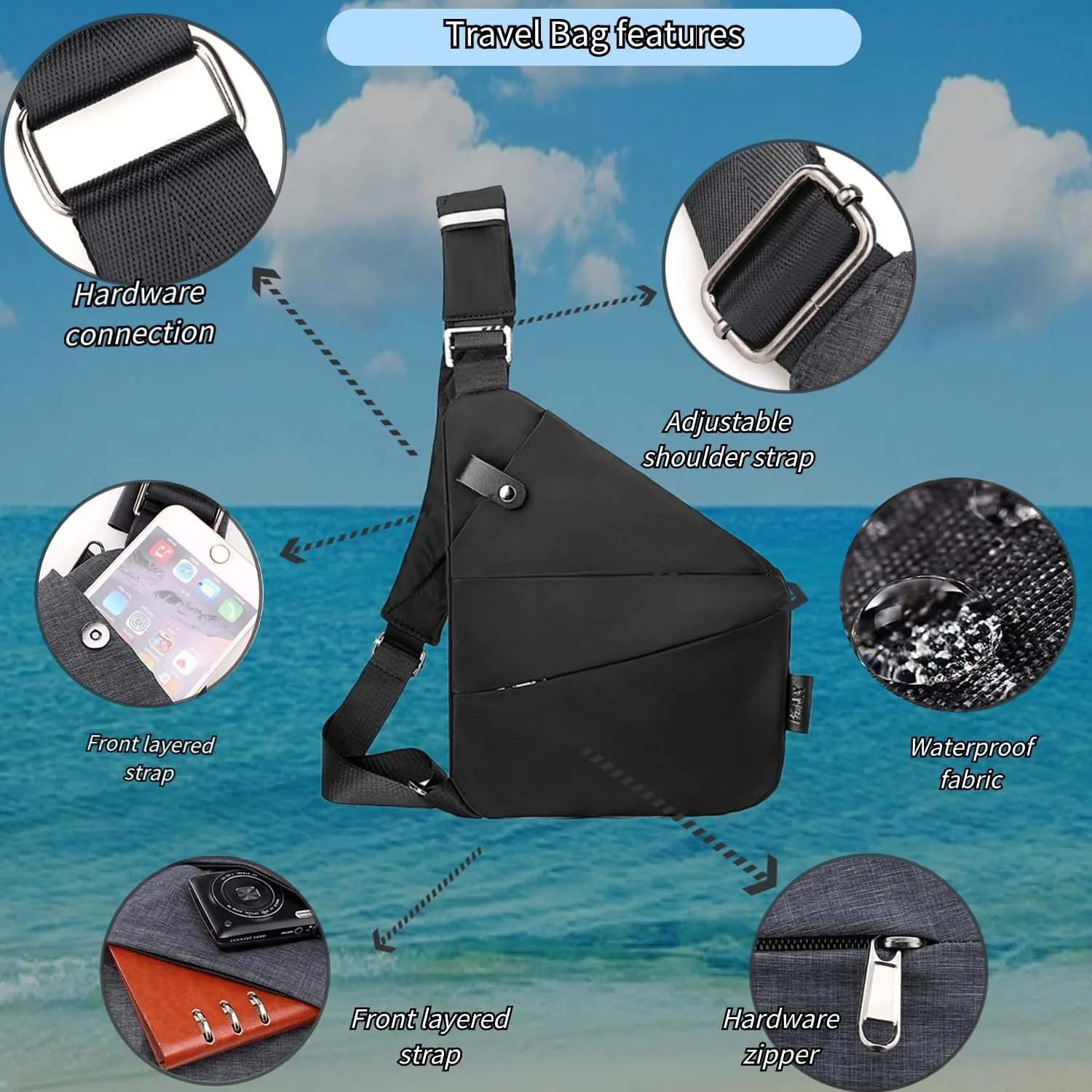 Anti Theft Travel Bag,Crossbody Shoulder Bag for Men and Women,Waterproof Sling Multi-pocket Chest Bag
