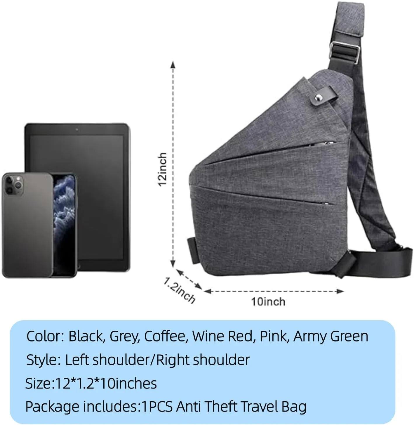 Anti Theft Travel Bag,Crossbody Shoulder Bag for Men and Women,Waterproof Sling Multi-pocket Chest Bag