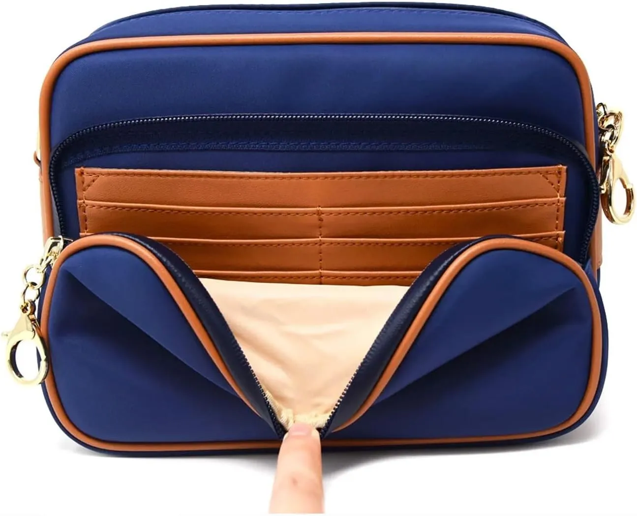 Anti-Theft Waterproof Full Cross-Body Bag with Adjustable Faux Leather Strap with Classic Hardware