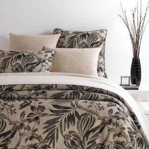 Antigua Linen Black Duvet Cover, King Size, Black Floral Pattern