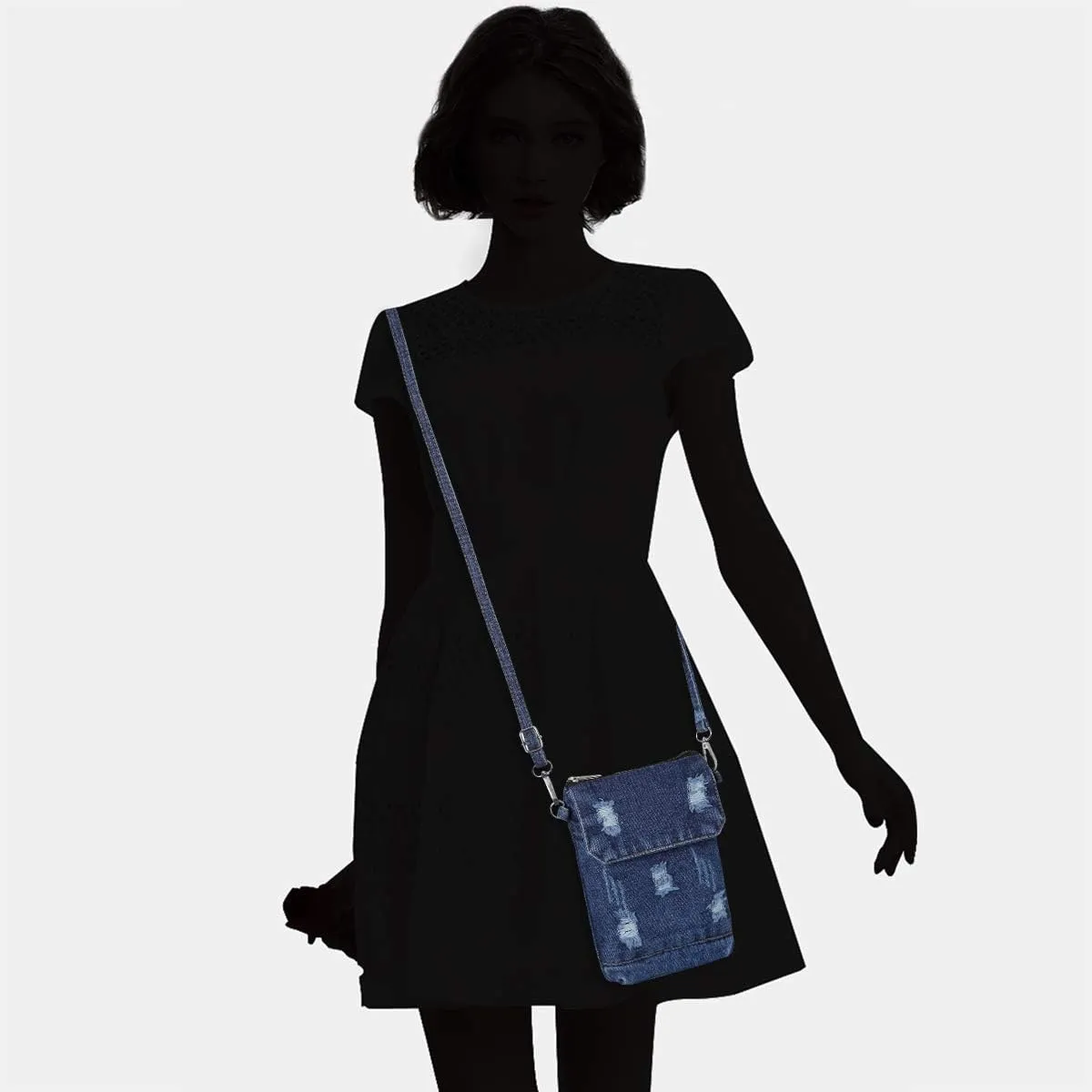 AOCINA Small Denim Purse Blue Jean Purse Shoulder Bag Denim Crossbody Bags for Women