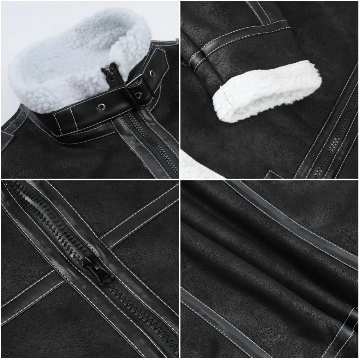 AOWOFS Men's Faux Leather Jacket Brown Motorcycle Bomber Shearling Suede Stand Collar
