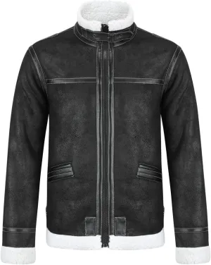 AOWOFS Men's Faux Leather Jacket Brown Motorcycle Bomber Shearling Suede Stand Collar