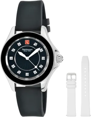 Arbon Collection Black Stainless Steel Women's Watch with Extra White Silicone Interchangable Band