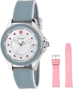Arbon Collection Grey Stainless Steel Women's Watch with Extra Pink Silicone Interchangable Band