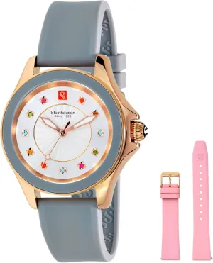 Arbon Collection Grey Stainless Steel Women's Watch with Extra Pink Silicone Interchangable Band