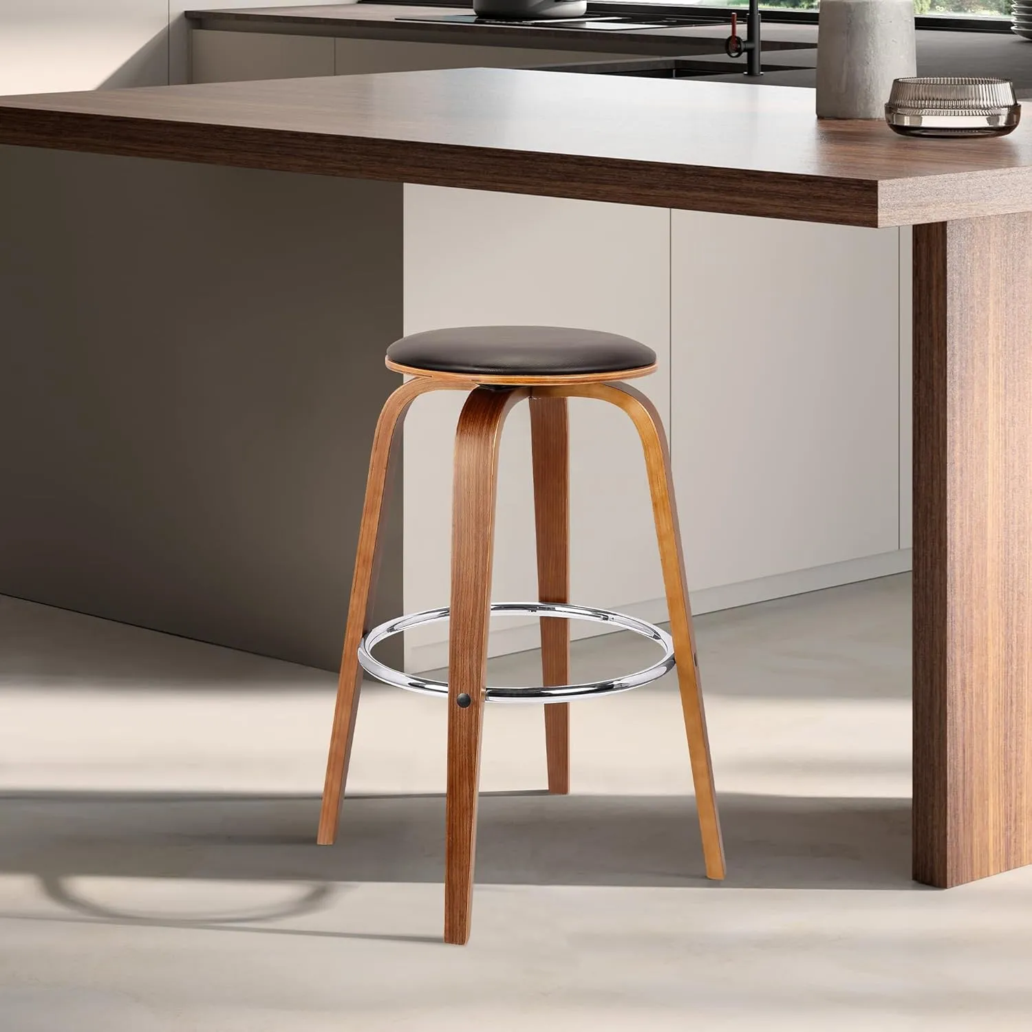 Armen Living Harbor Mid-Century Swivel Counter Height Backless Barstool Brown/Walnut/26 Inch