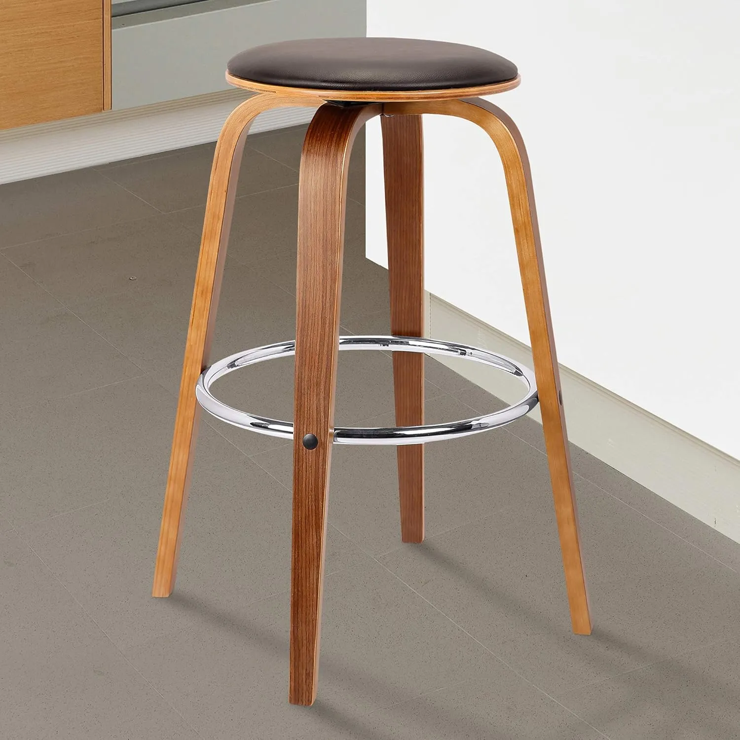 Armen Living Harbor Mid-Century Swivel Counter Height Backless Barstool Brown/Walnut/26 Inch