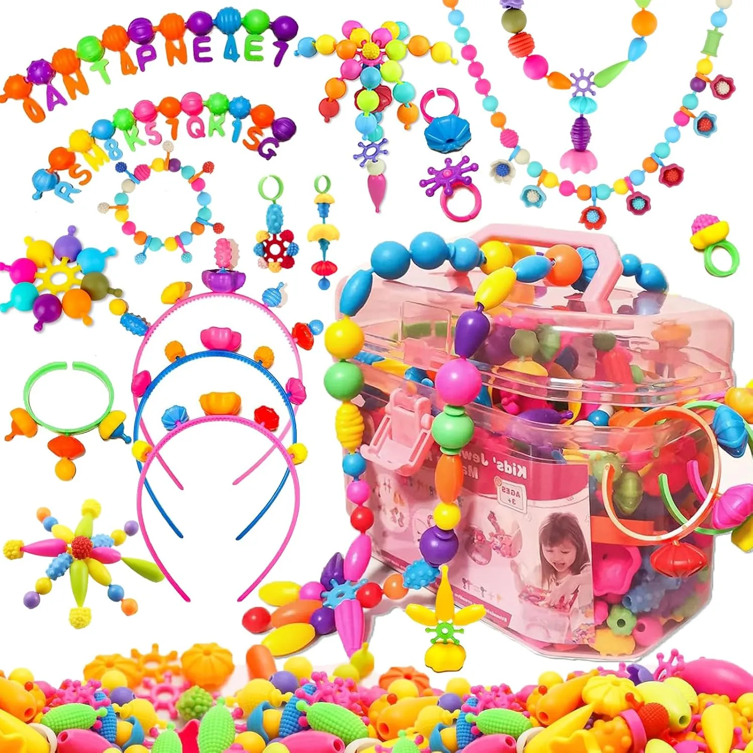 Arthopt Pop Beads, Jewelry Making Kit with 700 pcs DIY Beads, Arts and Crafts for Kids 3 4 5 6 7 8 Years Old, Snap Beads Bracelets Necklace Ring Toy Set Birthday Gift for Girls