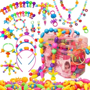 Arthopt Pop Beads, Jewelry Making Kit with 700 pcs DIY Beads, Arts and Crafts for Kids 3 4 5 6 7 8 Years Old, Snap Beads Bracelets Necklace Ring Toy Set Birthday Gift for Girls