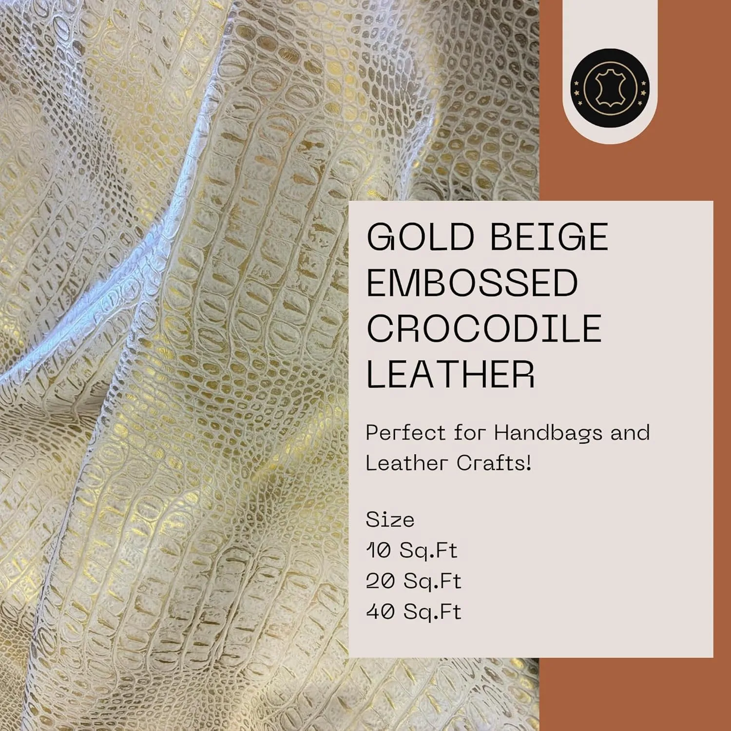ArtisanCowhides Genuine Crocodile Embossed Cowhide Leather PRECUT Sheets for Crafts Projects– Beige Gold 12x12-3.0-3.5 oz
