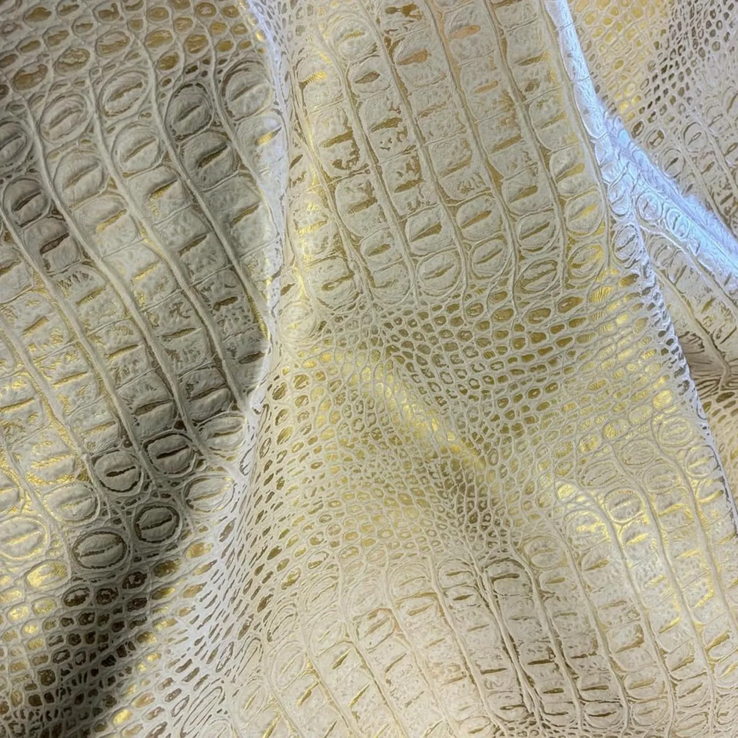 ArtisanCowhides Genuine Crocodile Embossed Cowhide Leather PRECUT Sheets for Crafts Projects– Beige Gold 12x12-3.0-3.5 oz
