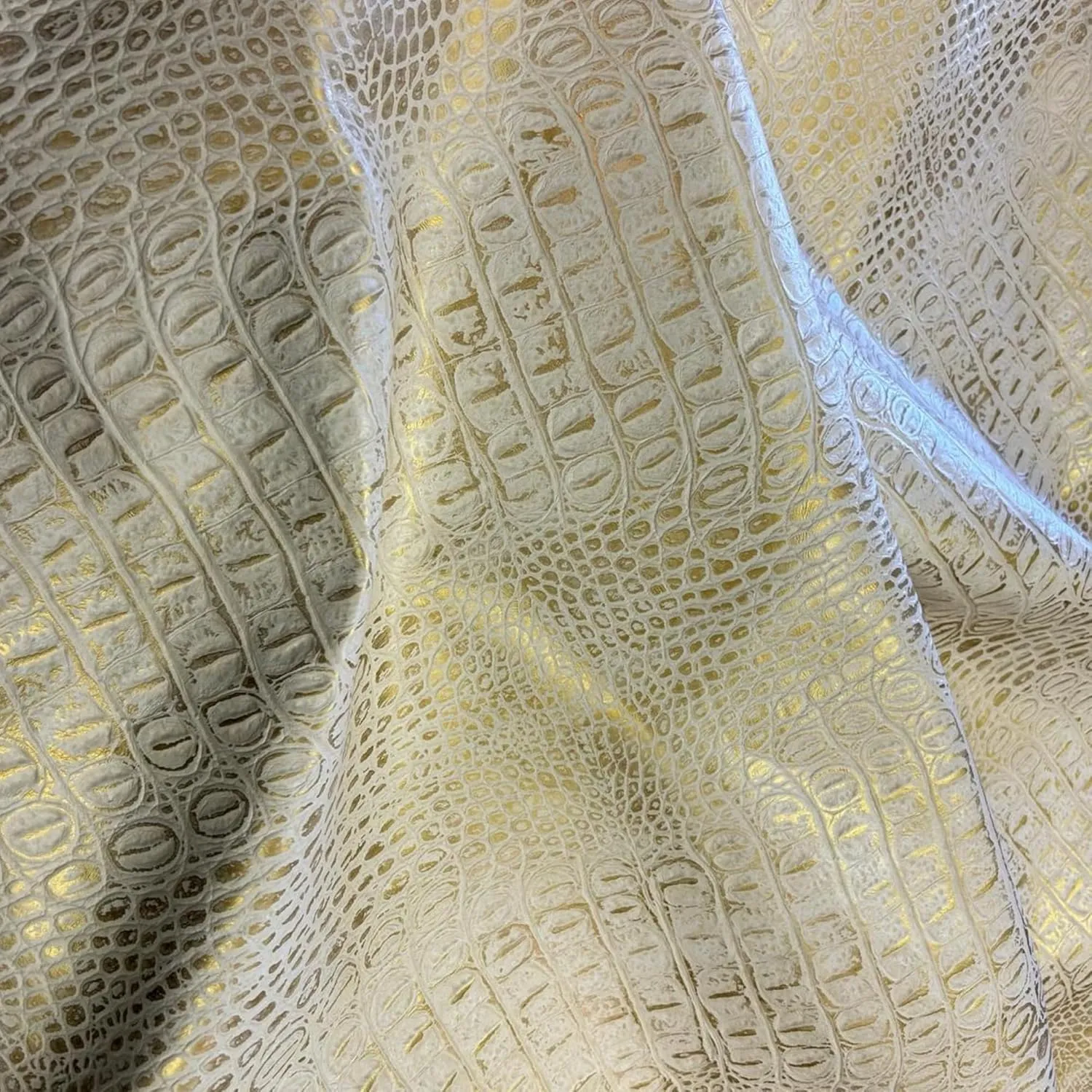 ArtisanCowhides Genuine Crocodile Embossed Cowhide Leather PRECUT Sheets for Crafts Projects– Beige Gold 12x12-3.0-3.5 oz