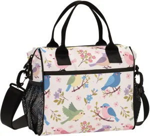 Aslsiy Cute Spring Songbirds Flowers Insulated Lunch Bag Lunch Box for Women Reusable Lunch Tote Bag for Office Picnic M