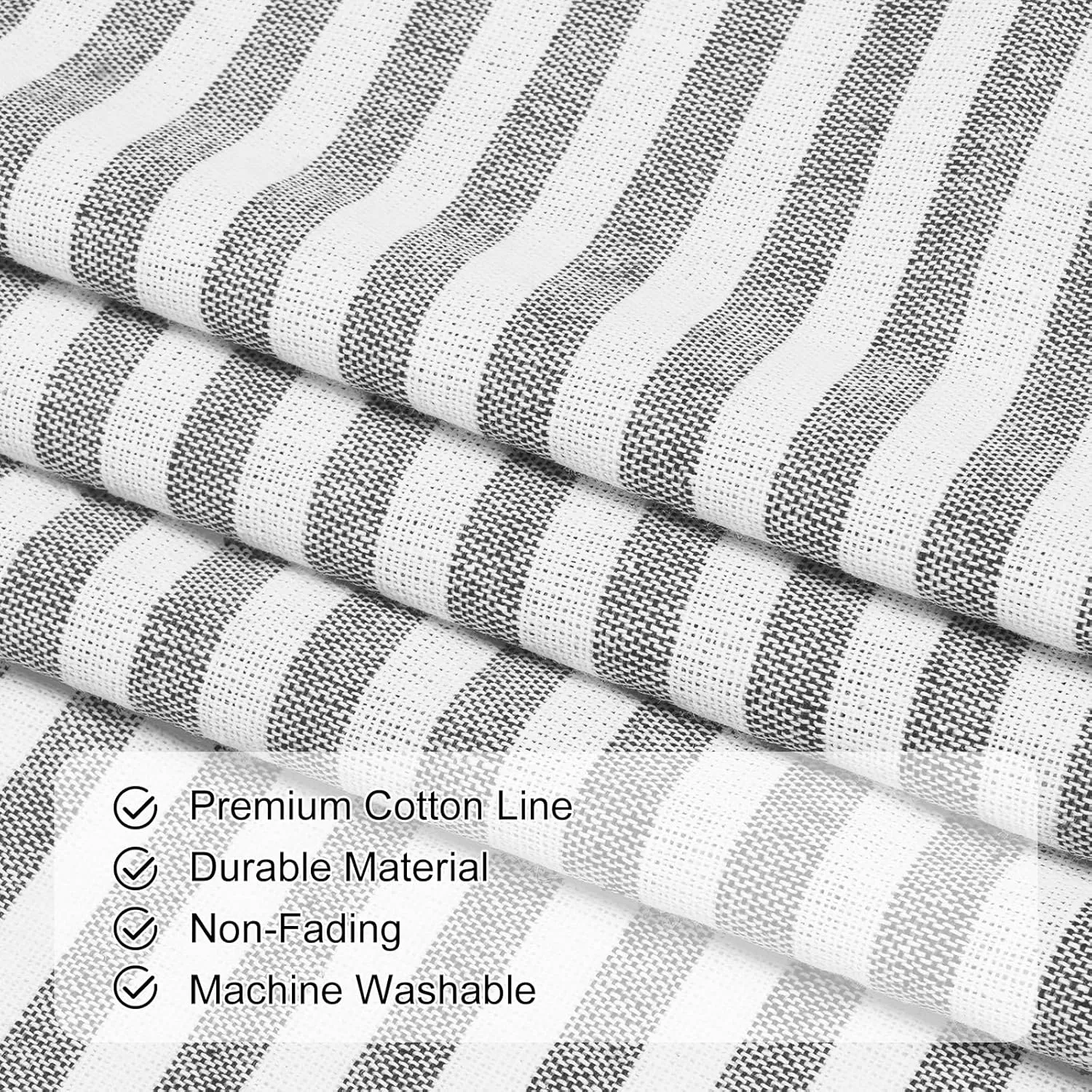 ASPMIZ Cotton Linen Window Treatment Tiers 24 Inch, Boho Rustic Button Kitchen Curtains Farmhouse Style, Grey Stripe Half Window Curtains, Country Short Rod Pocket Curtain for Small Window, 2 Panels