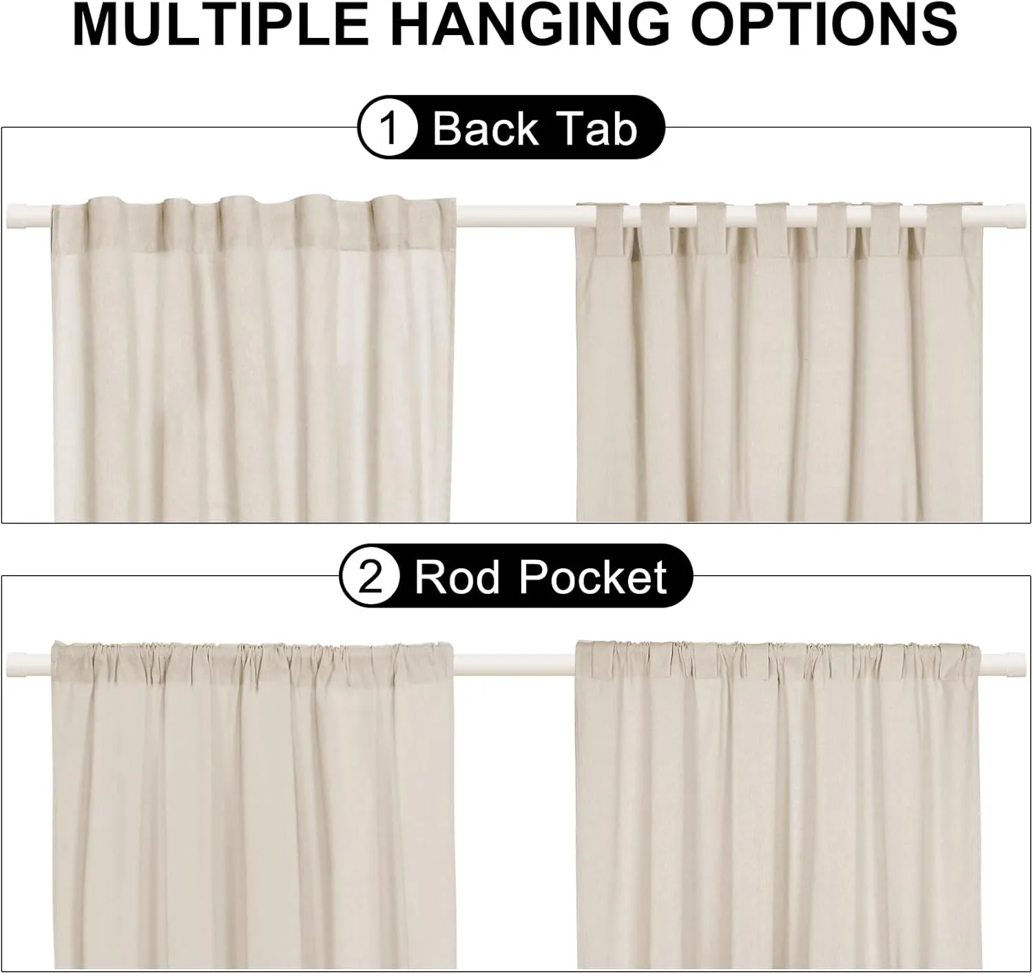 ASPMIZ Cotton Linen Window Treatment Tiers 24 Inch, Boho Rustic Button Kitchen Curtains Farmhouse Style, Grey Stripe Half Window Curtains, Country Short Rod Pocket Curtain for Small Window, 2 Panels