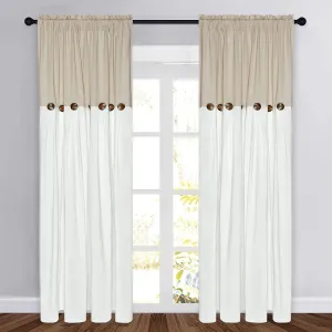 ASPMIZ Farmhouse Cotton Blend Curtains, Rustic Country Color Block Curtain Panels, Boho Button Rod Pocket Window Drapes for Bedroom Living Room Decor, Set of 2 Panels, Linen Color, 52 x 84 Inch Length