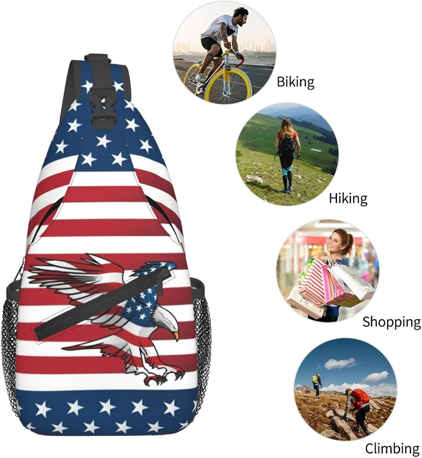 ASYG American Sling Bag American Crossbody Chest Daypack Casual Backpack Bag for America Flag Shoulder Bag