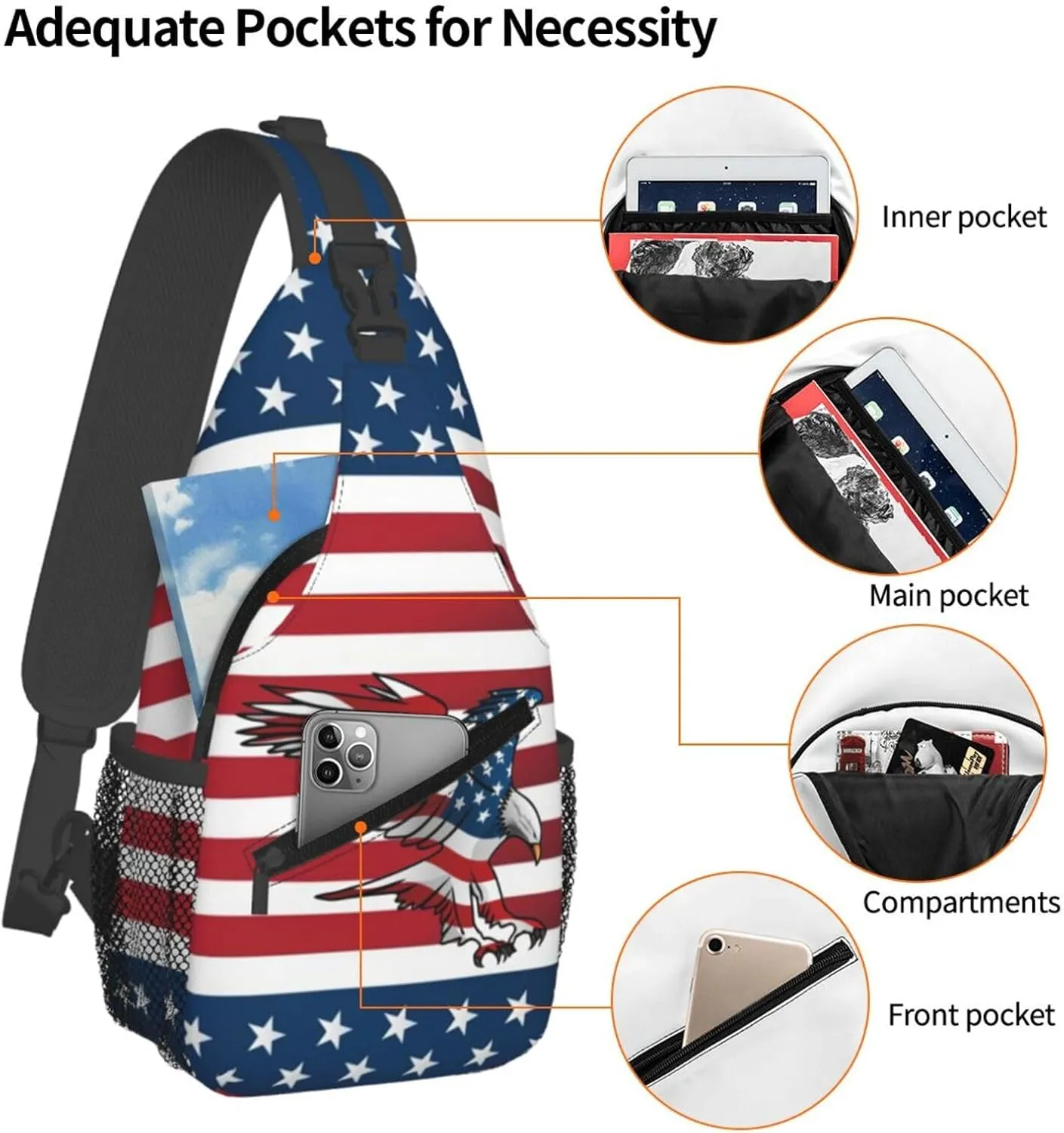 ASYG American Sling Bag American Crossbody Chest Daypack Casual Backpack Bag for America Flag Shoulder Bag