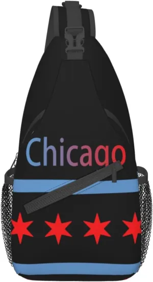 ASYG Chicago Sling Bag Chicago Flag Crossbody Chest Daypack Casual Backpack Chicago Shoulder Bag Flag Hiking Bag