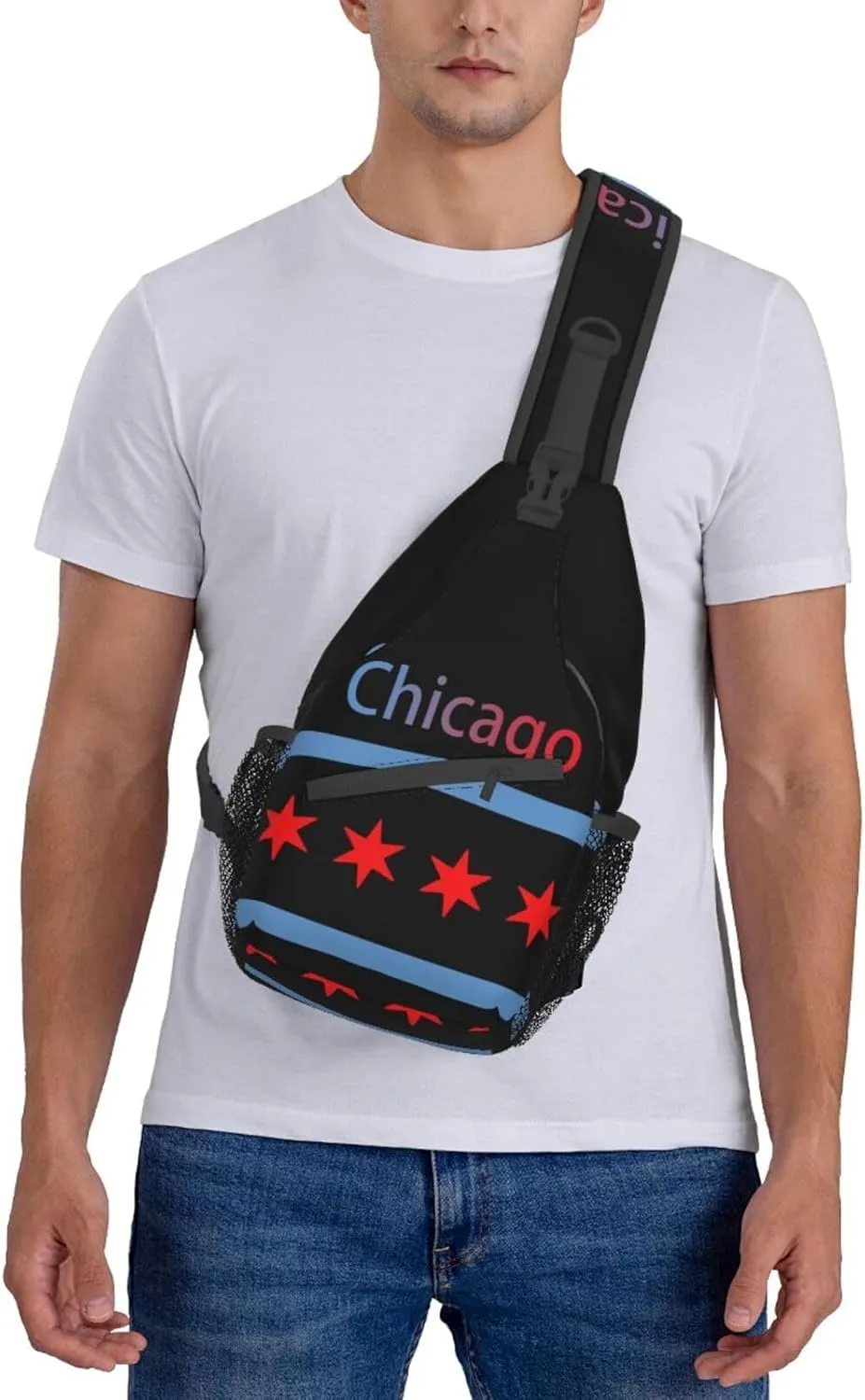 ASYG Chicago Sling Bag Chicago Flag Crossbody Chest Daypack Casual Backpack Chicago Shoulder Bag Flag Hiking Bag