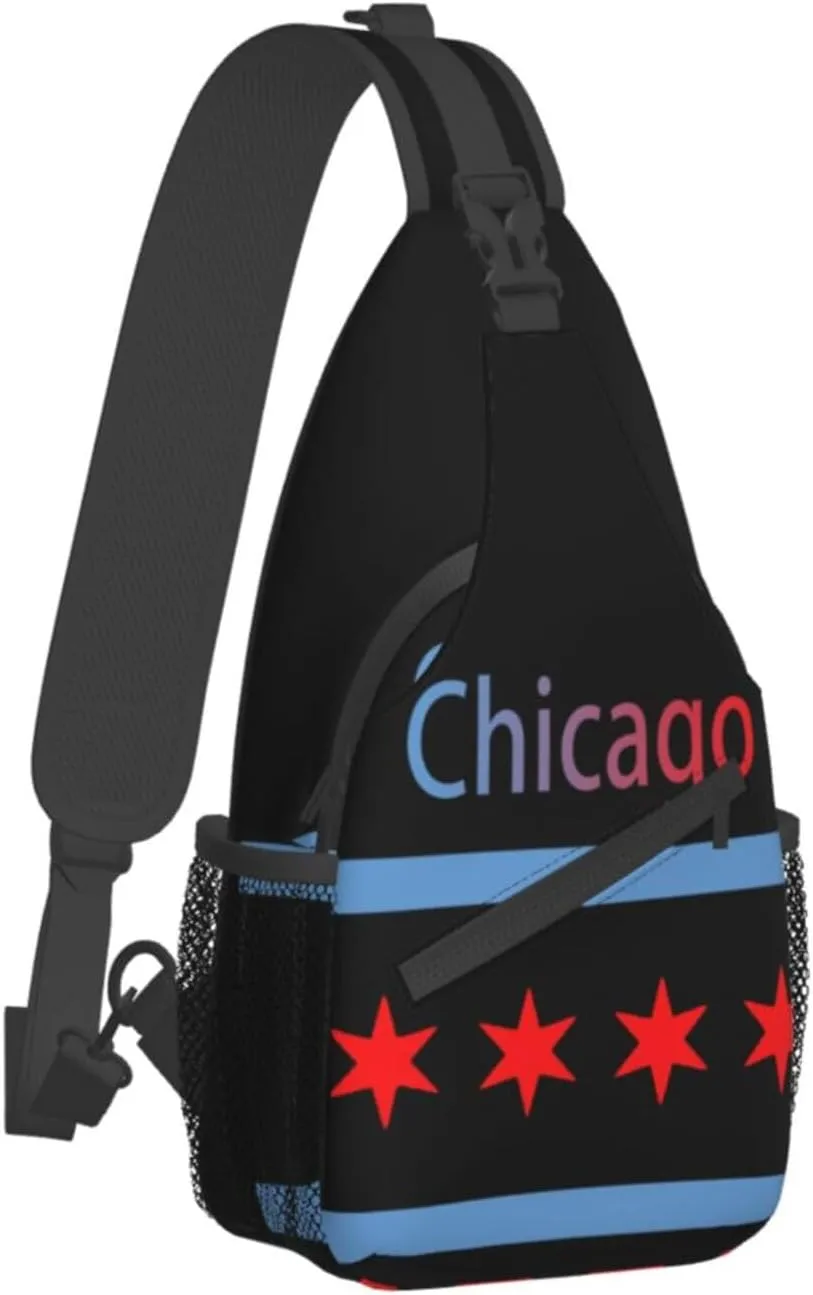 ASYG Chicago Sling Bag Chicago Flag Crossbody Chest Daypack Casual Backpack Chicago Shoulder Bag Flag Hiking Bag