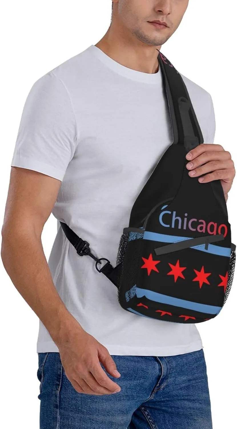 ASYG Chicago Sling Bag Chicago Flag Crossbody Chest Daypack Casual Backpack Chicago Shoulder Bag Flag Hiking Bag