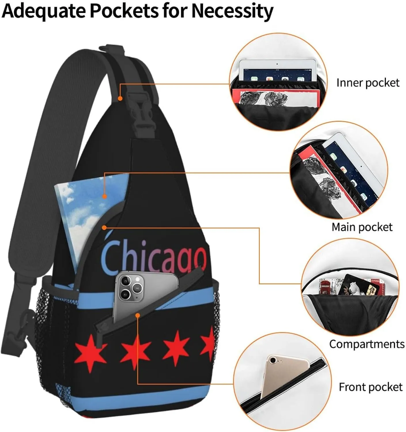 ASYG Chicago Sling Bag Chicago Flag Crossbody Chest Daypack Casual Backpack Chicago Shoulder Bag Flag Hiking Bag
