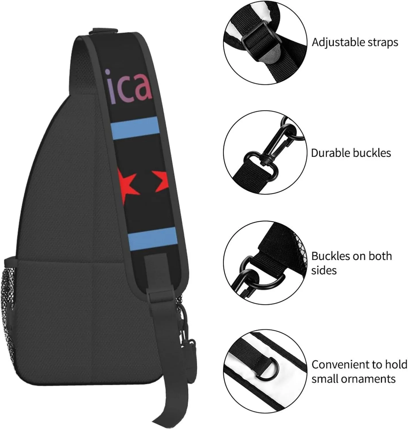 ASYG Chicago Sling Bag Chicago Flag Crossbody Chest Daypack Casual Backpack Chicago Shoulder Bag Flag Hiking Bag