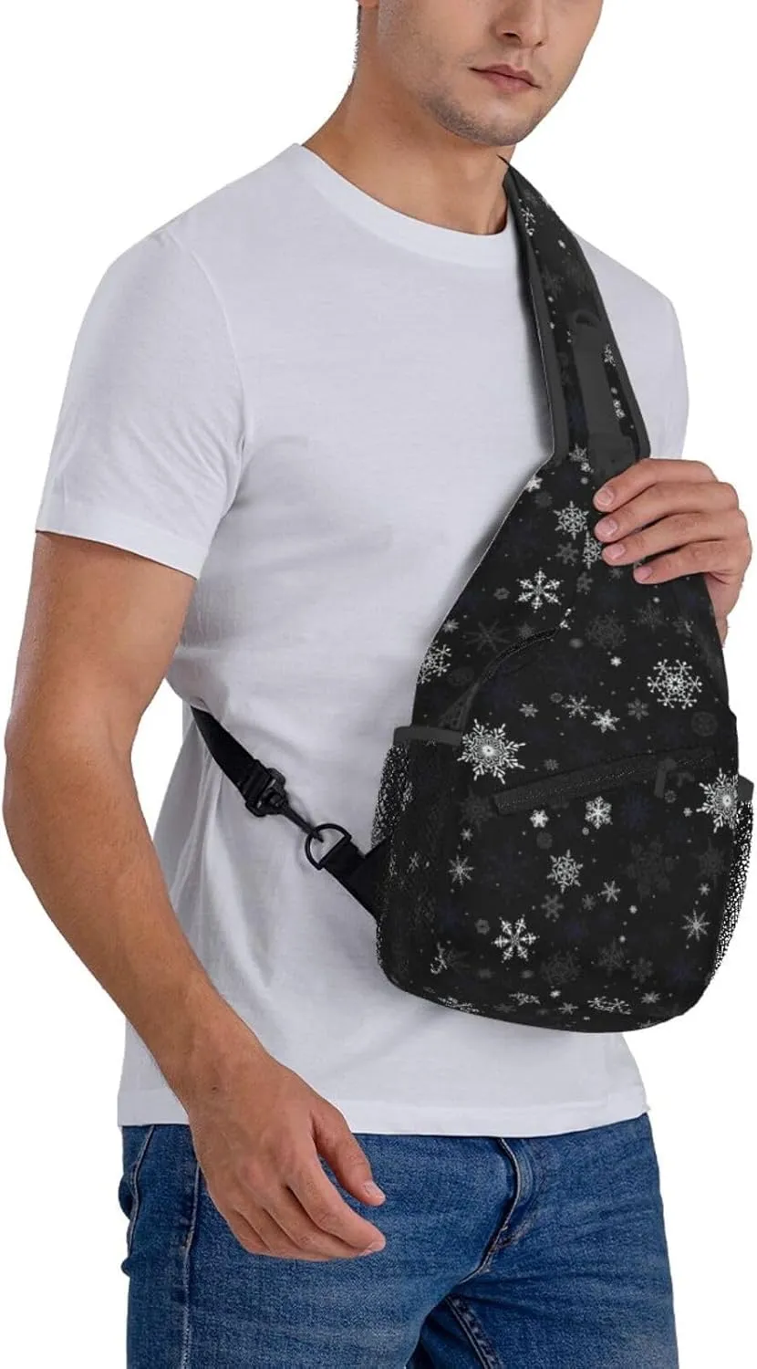 ASYG Christmas Sling Bag Merry Christmas Shoulder Bag Christmas Crossbody Chest Daypack Casual Backpack Snowflakes Bag