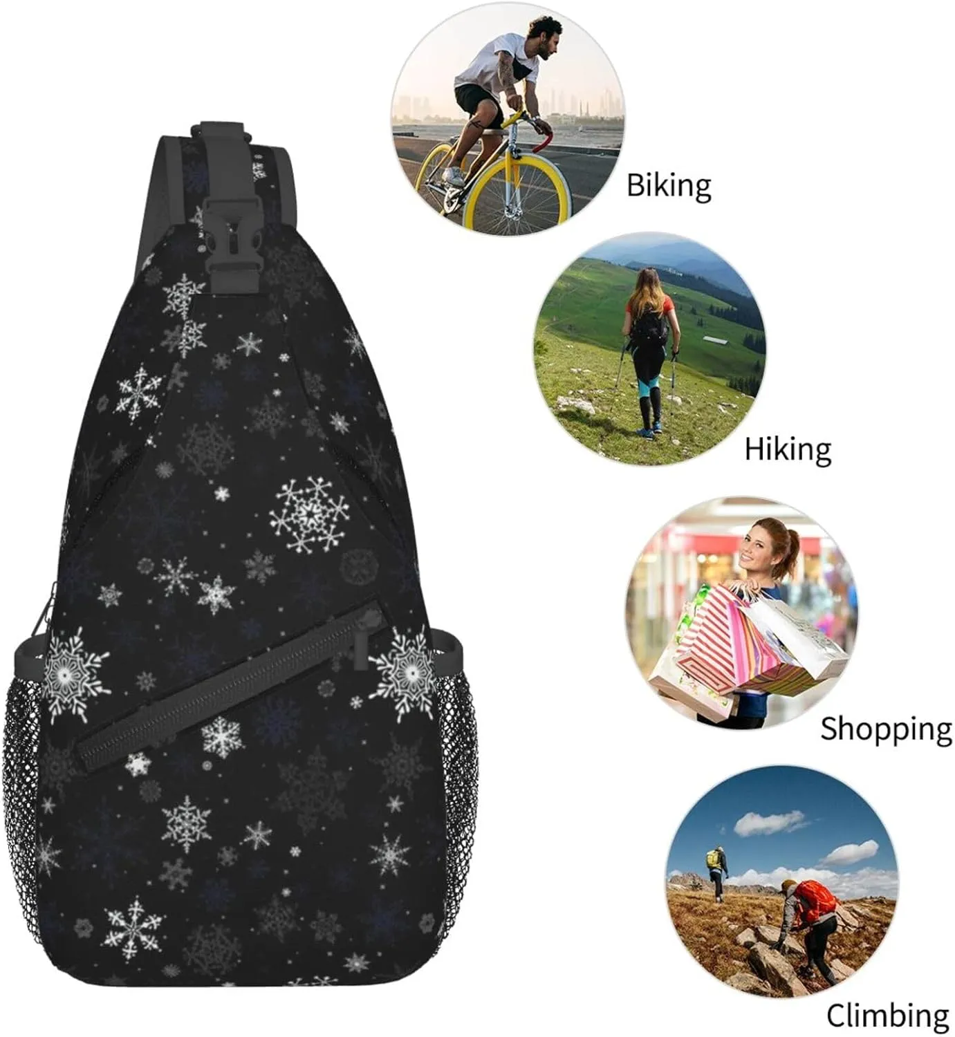 ASYG Christmas Sling Bag Merry Christmas Shoulder Bag Christmas Crossbody Chest Daypack Casual Backpack Snowflakes Bag