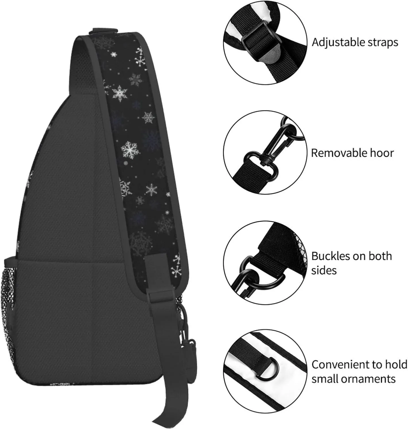 ASYG Christmas Sling Bag Merry Christmas Shoulder Bag Christmas Crossbody Chest Daypack Casual Backpack Snowflakes Bag