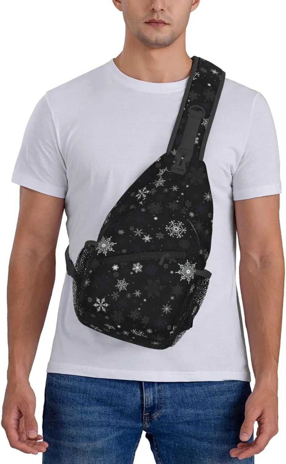 ASYG Christmas Sling Bag Merry Christmas Shoulder Bag Christmas Crossbody Chest Daypack Casual Backpack Snowflakes Bag