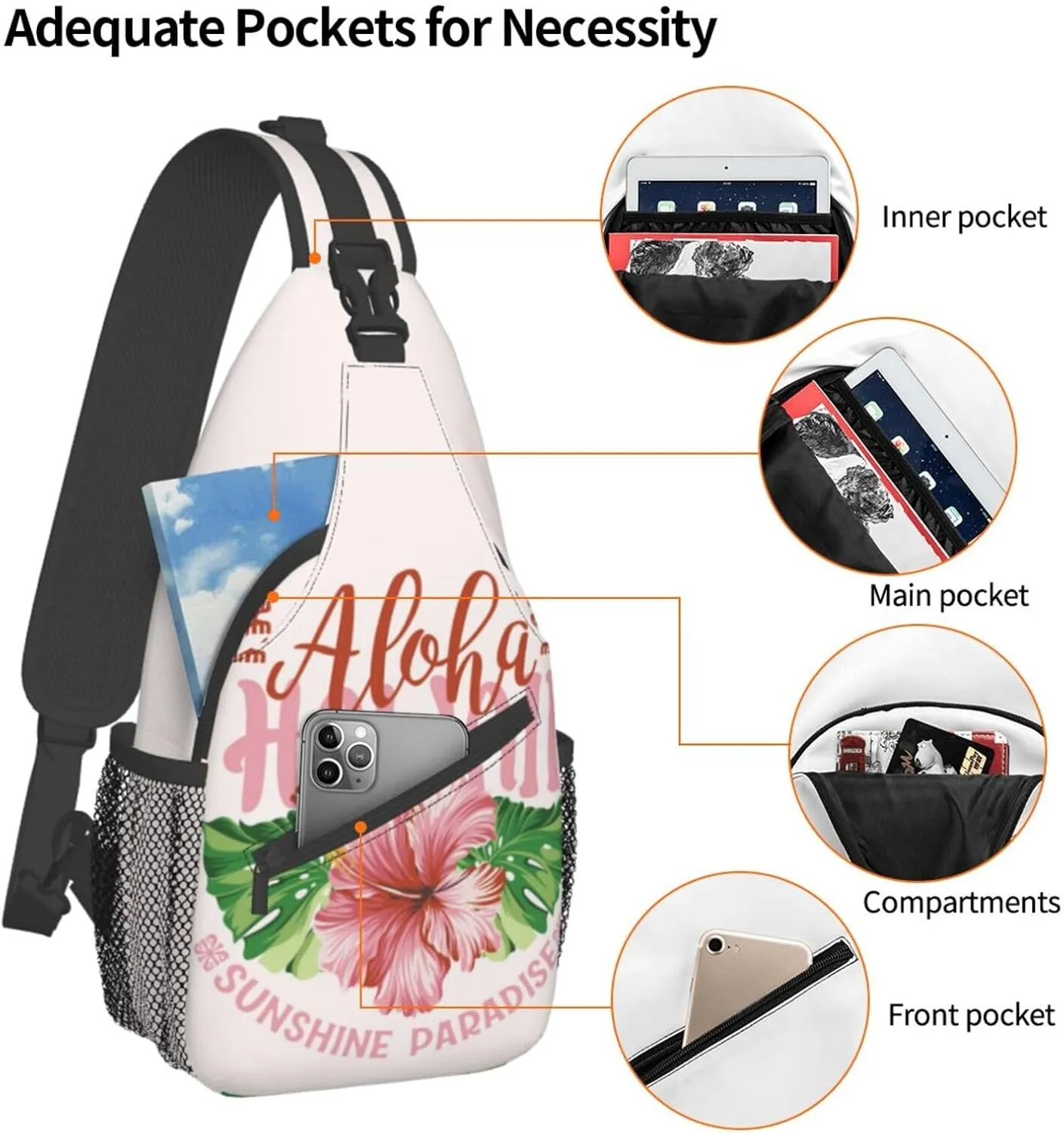 ASYG Hawaii Sling Bag Hawaii Flower Crossbody Chest Daypack Casual Backpack Hawaiian Shoulder Bag
