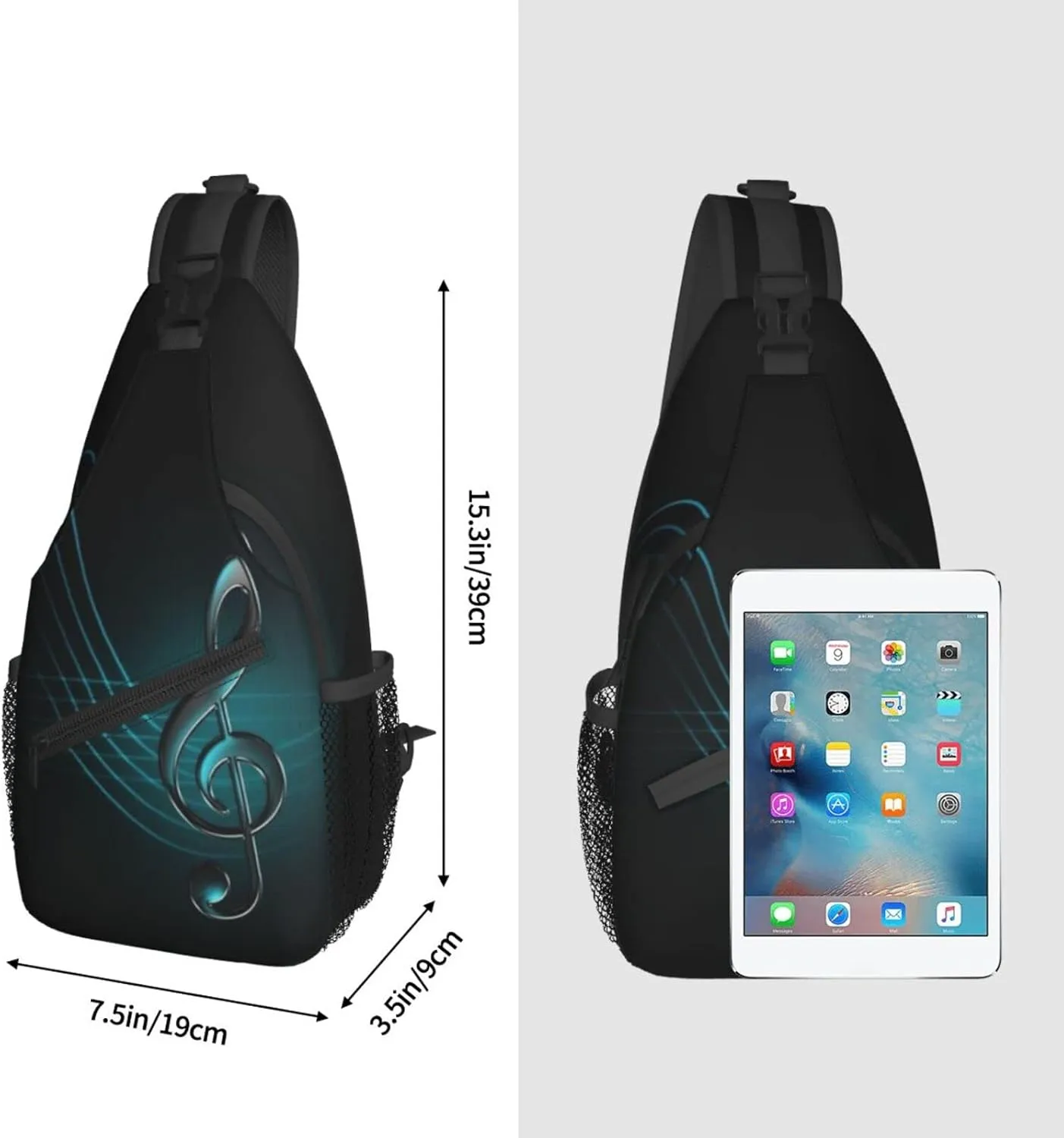 ASYG Music Sling Bag Crossbody Chest Daypack Casual Backpack Music Notes Shoulder Bag For Travel Hiking Sport Outdoor