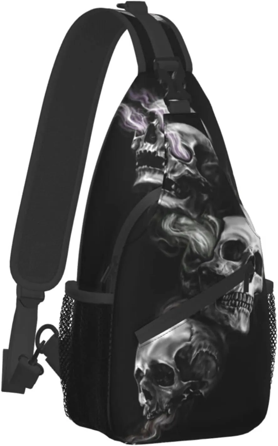 ASYG Skull Sling Bag Crossbody Chest Daypack Casual Backpack Goth Shoulder Bag For Travel Hiking Outdoor