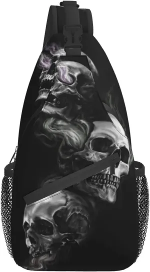 ASYG Skull Sling Bag Crossbody Chest Daypack Casual Backpack Goth Shoulder Bag For Travel Hiking Outdoor