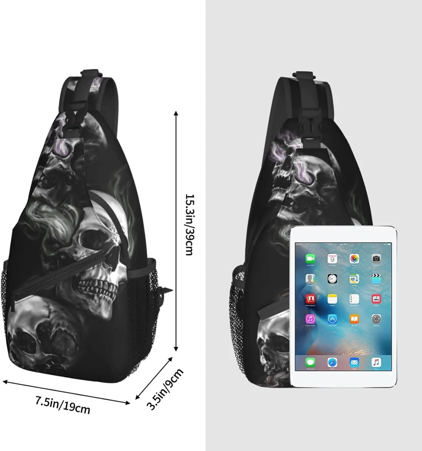 ASYG Skull Sling Bag Crossbody Chest Daypack Casual Backpack Goth Shoulder Bag For Travel Hiking Outdoor