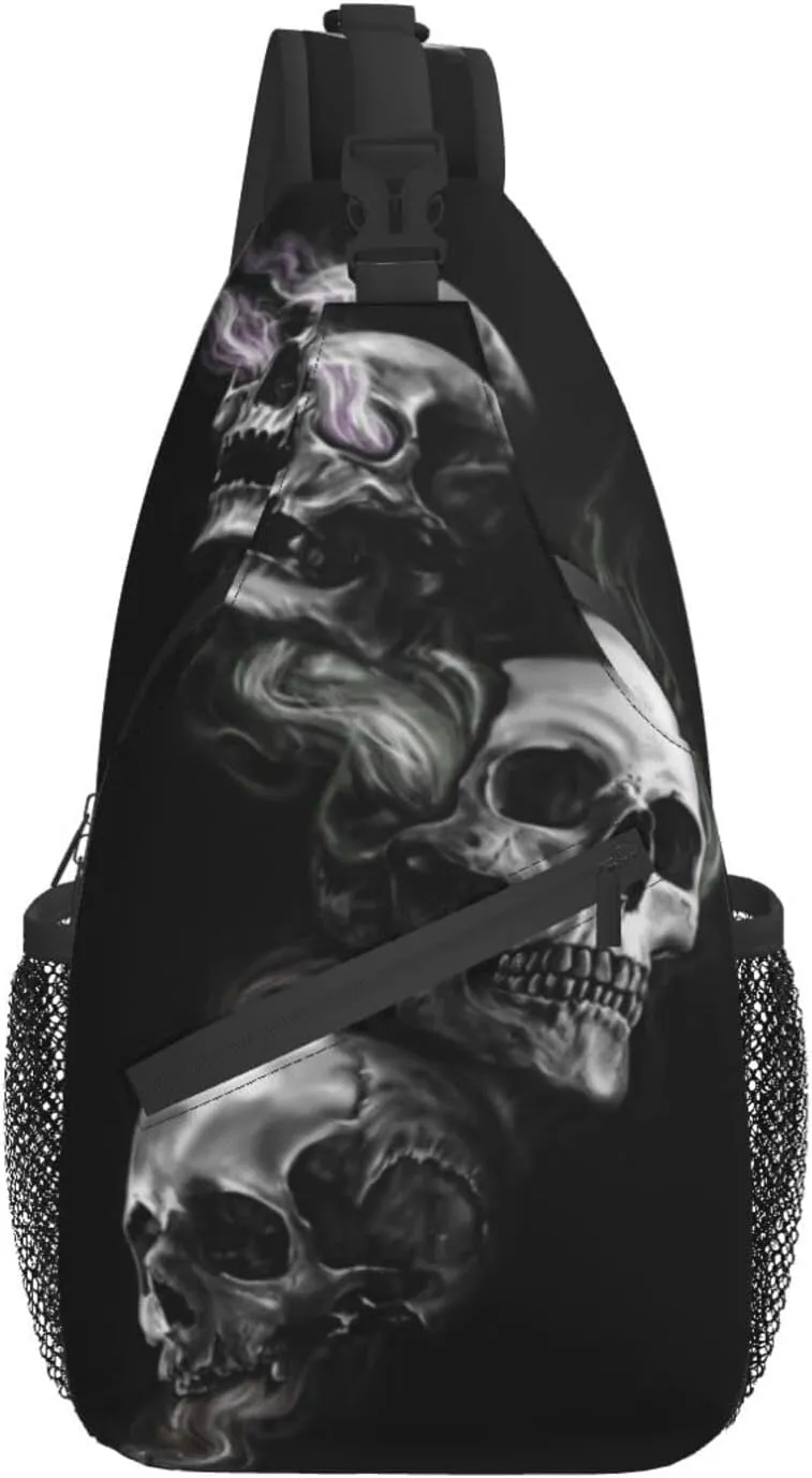 ASYG Skull Sling Bag Crossbody Chest Daypack Casual Backpack Goth Shoulder Bag For Travel Hiking Outdoor