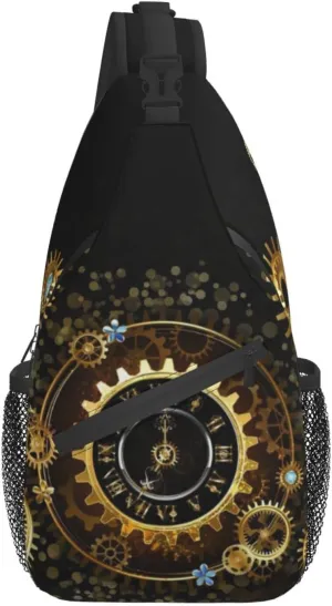 ASYG Steampunk Sling Bag Crossbody Chest Daypack Casual Backpack Vintage Clock Shoulder Bag For Travel Hiking