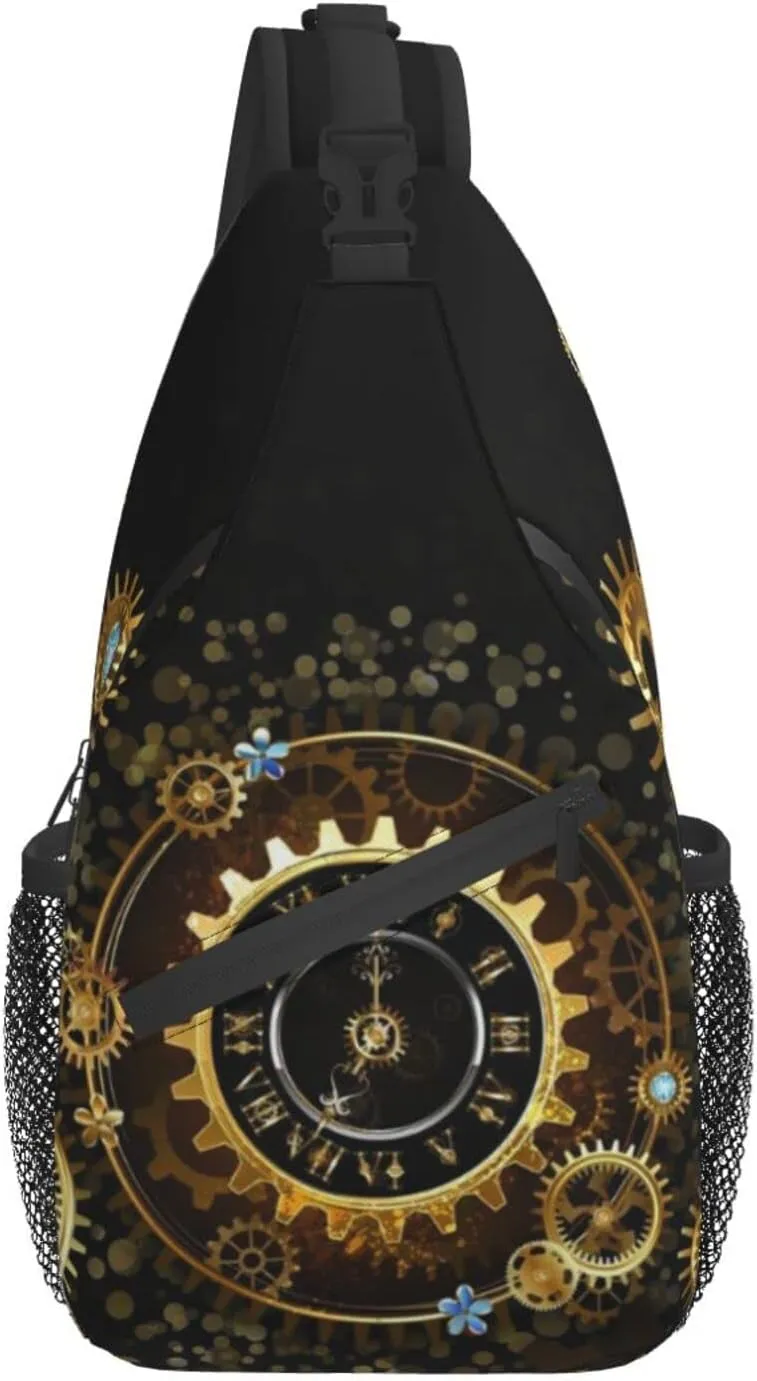 ASYG Steampunk Sling Bag Crossbody Chest Daypack Casual Backpack Vintage Clock Shoulder Bag For Travel Hiking