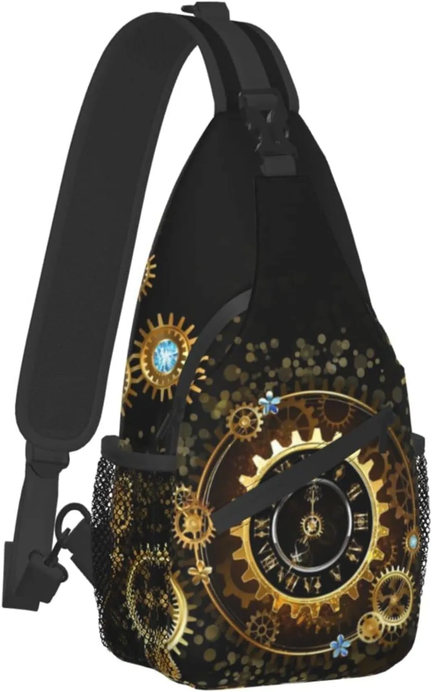 ASYG Steampunk Sling Bag Crossbody Chest Daypack Casual Backpack Vintage Clock Shoulder Bag For Travel Hiking