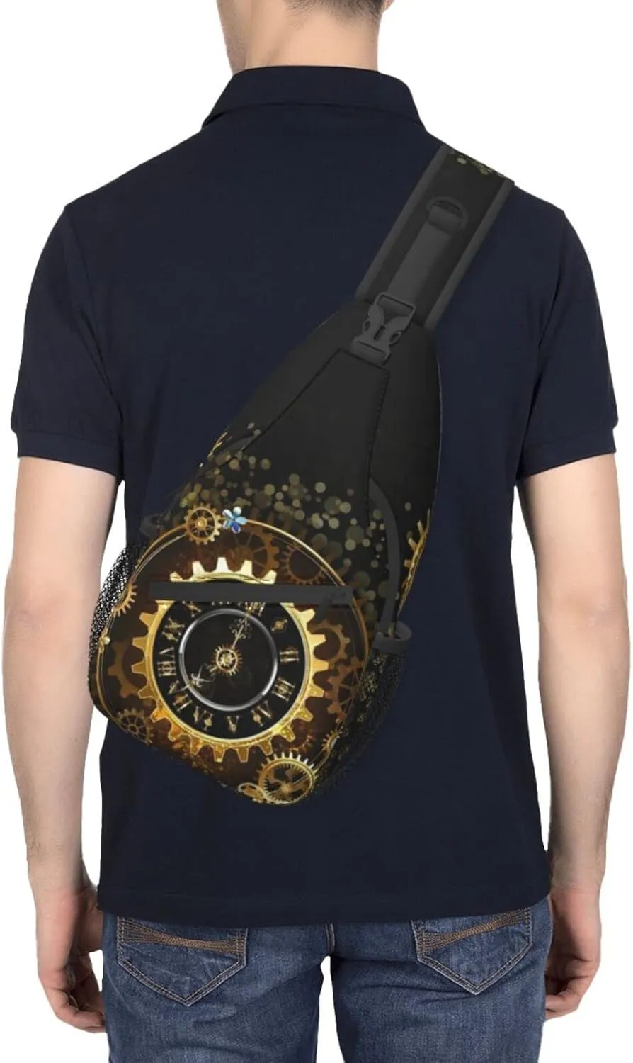 ASYG Steampunk Sling Bag Crossbody Chest Daypack Casual Backpack Vintage Clock Shoulder Bag For Travel Hiking